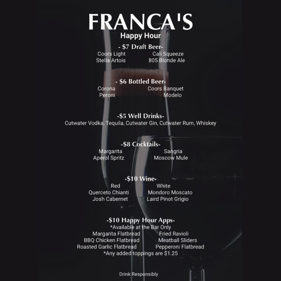 Franca's Everyday Happy Hour in Alpine CA